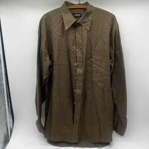 Lands End Mens Tall 17.5 37 Brown Micro Check Cotton Button Down Shirt 5779-07